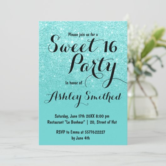 Moderne girly faux blauwgroen glitter ombre Sweet  Kaart (Staand voorkant)