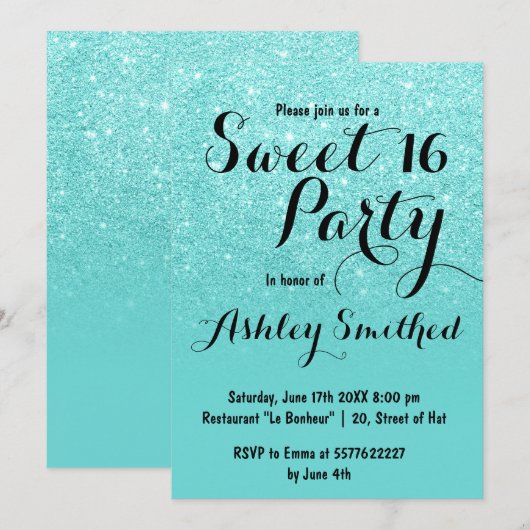 Moderne girly faux blauwgroen glitter ombre Sweet  Kaart (Voorkant / Achterkant)