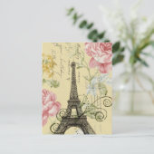 Moderne Girly Floral  Paris Eiffel Tower Briefkaart (Staand voorkant)
