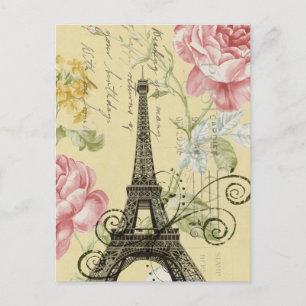 Moderne Girly Floral  Paris Eiffel Tower Briefkaart