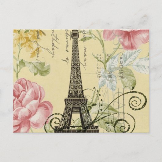 Moderne Girly Floral  Paris Eiffel Tower Briefkaart (Voorkant)