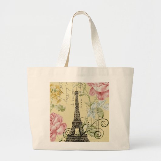 Moderne Girly Floral  Paris Eiffel Tower Grote Tote Bag (Voorkant)