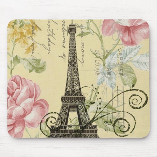 Moderne Girly Floral Paris Eiffel Tower Muismat (Voorkant)