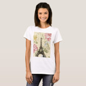 Moderne Girly Floral Paris Eiffel Tower T-shirt (Voorkant volledig)