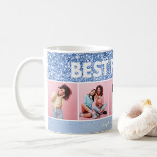 Moderne girly foto script blauw glitter beste vrie koffiemok