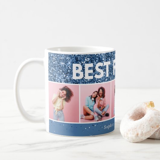 Moderne girly foto script blauw glitter beste vrie koffiemok (Met donut)