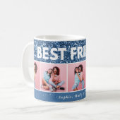 Moderne girly foto script blauw glitter beste vrie koffiemok (Voorkant links)