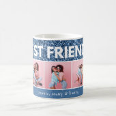 Moderne girly foto script blauw glitter beste vrie koffiemok (Center)