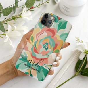 Moderne girly groene bloemen waterverf monogram Case-Mate iPhone case