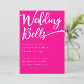 Moderne Girly Hot Pink Bells Kalligrafie Huwelijk Kaart (Staand voorkant)