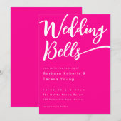 Moderne Girly Hot Pink Bells Kalligrafie Huwelijk Kaart (Voorkant / Achterkant)