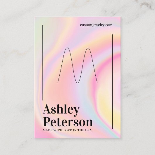 Moderne girly marmeren regenboog script ring displ visitekaartje (Voorkant)