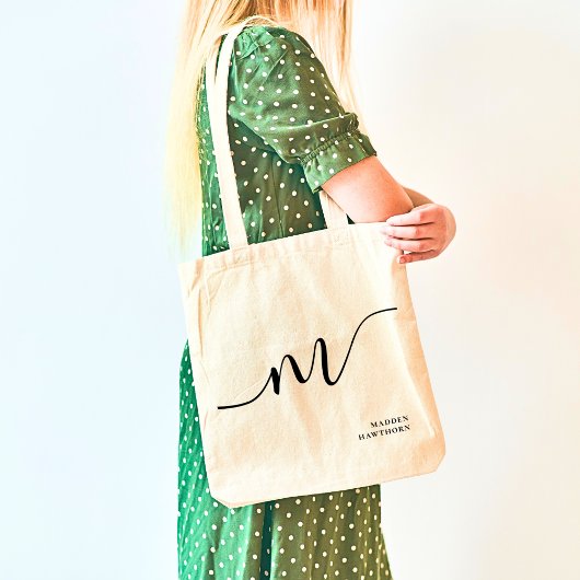 Moderne Girly Monogram Script Calligrafie Chic Nam Tote Bag