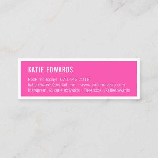 Moderne girly neon roze straat teken make-up artis mini visitekaartje (Achterkant)