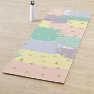 Moderne Girly Pastel Brushstrokes Gold Geo Yogamat