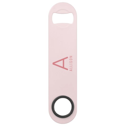 Moderne Girly Pink Monogram Speed Bottle Opener Speed Flessenopener (Voorkant)