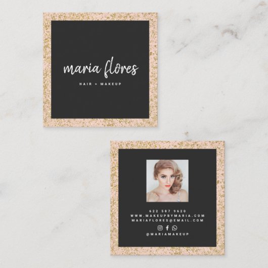 Moderne girly roze chic goud glitter schittert fot vierkante visitekaartje (Voorkant / Achterkant)