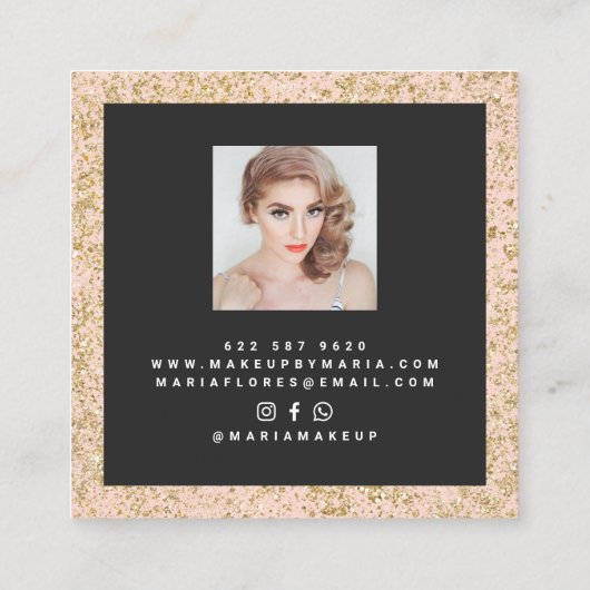 Moderne girly roze chic goud glitter schittert fot vierkante visitekaartje (Achterkant)