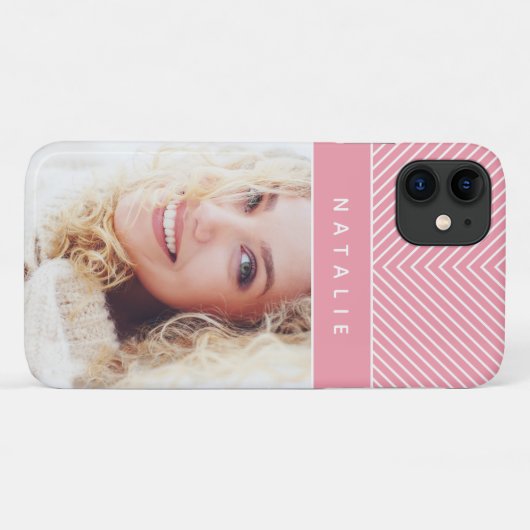 Moderne, girly roze geometrische streep personalis Case-Mate iPhone case (Achterkant (horizontaal))