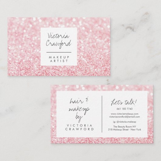 Moderne girly roze glitter bokeh make-up artist visitekaartje (Voorkant / Achterkant)