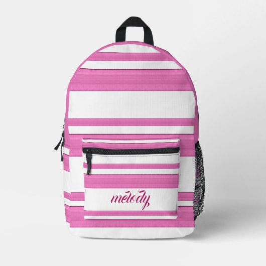 Moderne girly  roze witte abstracte lijnen bedrukte rugzak (Voorkant)