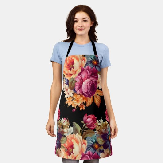 Moderne Girly Waterverf Bloemen Schort (Gedragen)