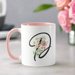 Moderne Girly Waterverf Flowers Initiaal "D" Mok