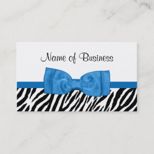 Moderne Girly Zebra Print  Helderblauw Bow Visitekaartje