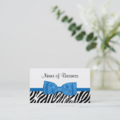 Moderne Girly Zebra Print  Helderblauw Bow Visitekaartje (Staand voorkant)
