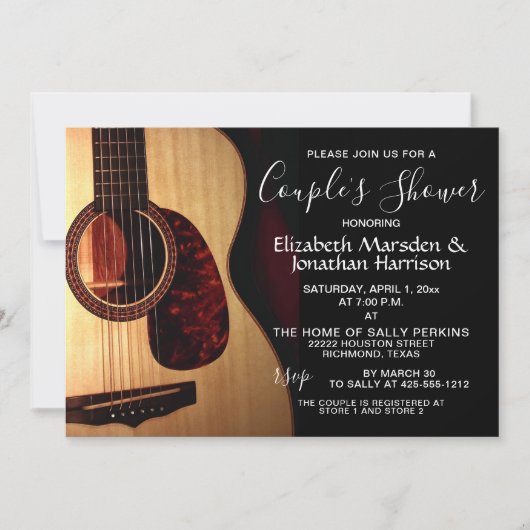 Moderne gitaar Musical Handlettered Couple's Showe Kaart (Voorkant)