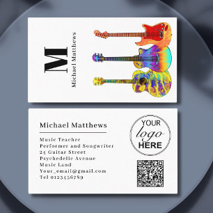 Moderne Gitaar Muziekonderwijzer Muzikant Logo QR  Visitekaartje