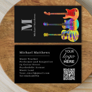 Moderne gitaarleraar aangepaste QR-code en Logo Visitekaartje