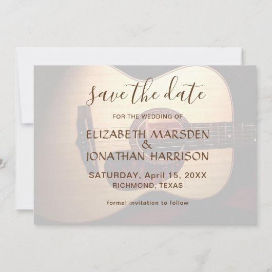 Moderne gitaarmuziek Bewaar de datumfoto Save The Date (Achterkant)