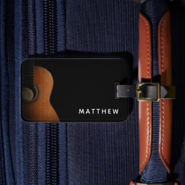 Moderne Gitarist Muzikant Zwart en Wit Foto Bagagelabel