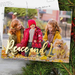 Moderne gladde glans van glans folie feestdagen briefkaart<br><div class="desc">Het ontwerp bestaat uit een eenvoudige speelse cursieve typografie met sterren. Voeg de naam,  het jaar en het aangepaste bericht van uw familie toe. Hier te vinden op: http://www.zazzle.com/store/selectpartysupplies</div>