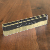 Moderne gladde streep met zwart en goudpenseel naambordje (Zijkant)