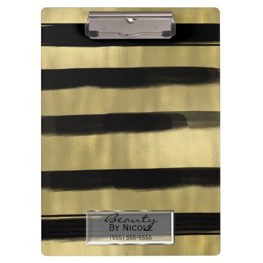 Moderne Glam Black & Gold Bruske Stripe Chic Klembord (Voorkant)