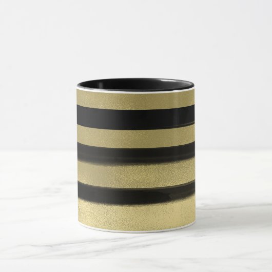 Moderne Glam Black & Gold Bruske Stripe Chic Mok (Midden)