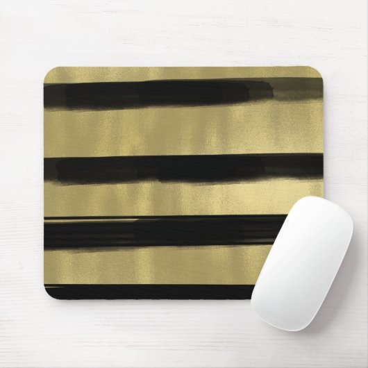 Moderne Glam Black & Gold Bruske Stripe Chic Muismat (Met muis)