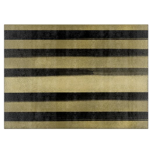 Moderne Glam Black & Gold Bruske Stripe Chic Snijplank (Voorkant)