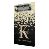 Moderne Glam Black Gold Glitter Monogram Handteken Mini Klembord (Angled2)