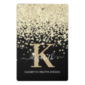 Moderne Glam Black Gold Glitter Monogram Handteken Mini Klembord (Achterkant)