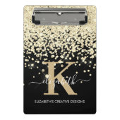 Moderne Glam Black Gold Glitter Monogram Handteken Mini Klembord (Voorkant)