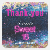 Moderne Glam Blue Glitter Hot Neon Pink 16 Vierkante Sticker (Voorkant)