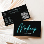 Moderne glam blue neon make-up script logo qr code visitekaartje