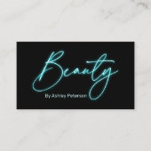 Moderne glam blue neon schoonheidsscript logo qr c visitekaartje (Voorkant)