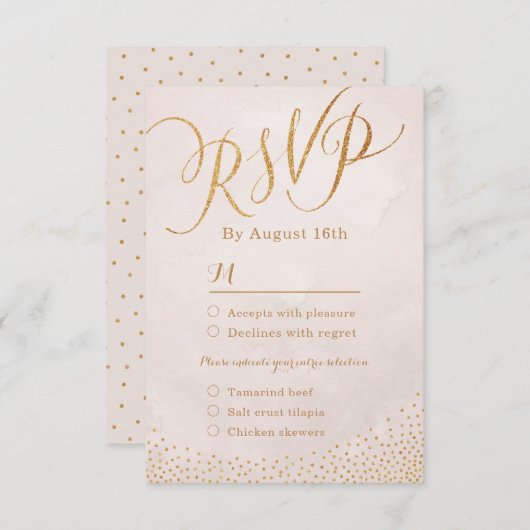 Moderne glam blush roos goudkalligrafie RSVP (Voorkant / Achterkant)
