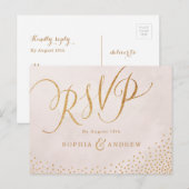 Moderne glam blush roos goudkalligrafie RSVP Uitnodiging Briefkaart (Voorkant / Achterkant)