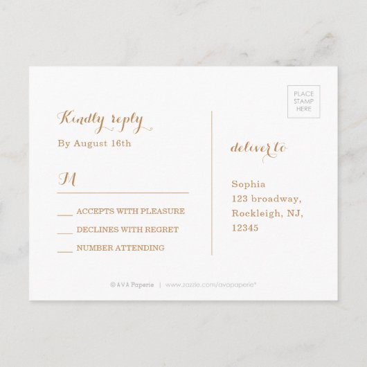 Moderne glam blush roos goudkalligrafie RSVP Uitnodiging Briefkaart (Achterkant)