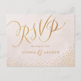 Moderne glam blush roos goudkalligrafie RSVP Uitnodiging Briefkaart